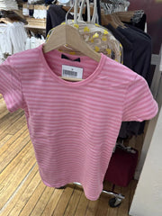 LIZAKOSHT  -  Pink Striped Slim T-shirts Woman Summer Round Neck Short Sleeve Tee Shirts Female Sweet Cute Preppy Style Cotton Tshirt Y2k Tops