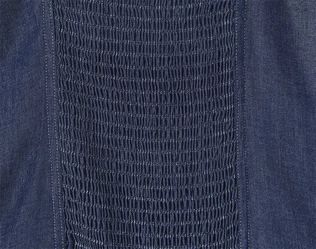 LIZAKOSHT  -  Women Smocked back  Button Christa Denim Mini Dress Blue Denim