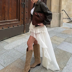 LIZAKOSHT  -  Casual fashion irregular hem skirt women's clothing spring and autumn temperament elastic waist a-word skirt