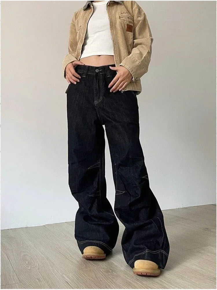 LIZAKOSHT  -  American Vintage Loose Jeans Women High Street Lazy Harajuku Y2K Wide Leg Pants Fashion Black Casual Chic Denim Trousers