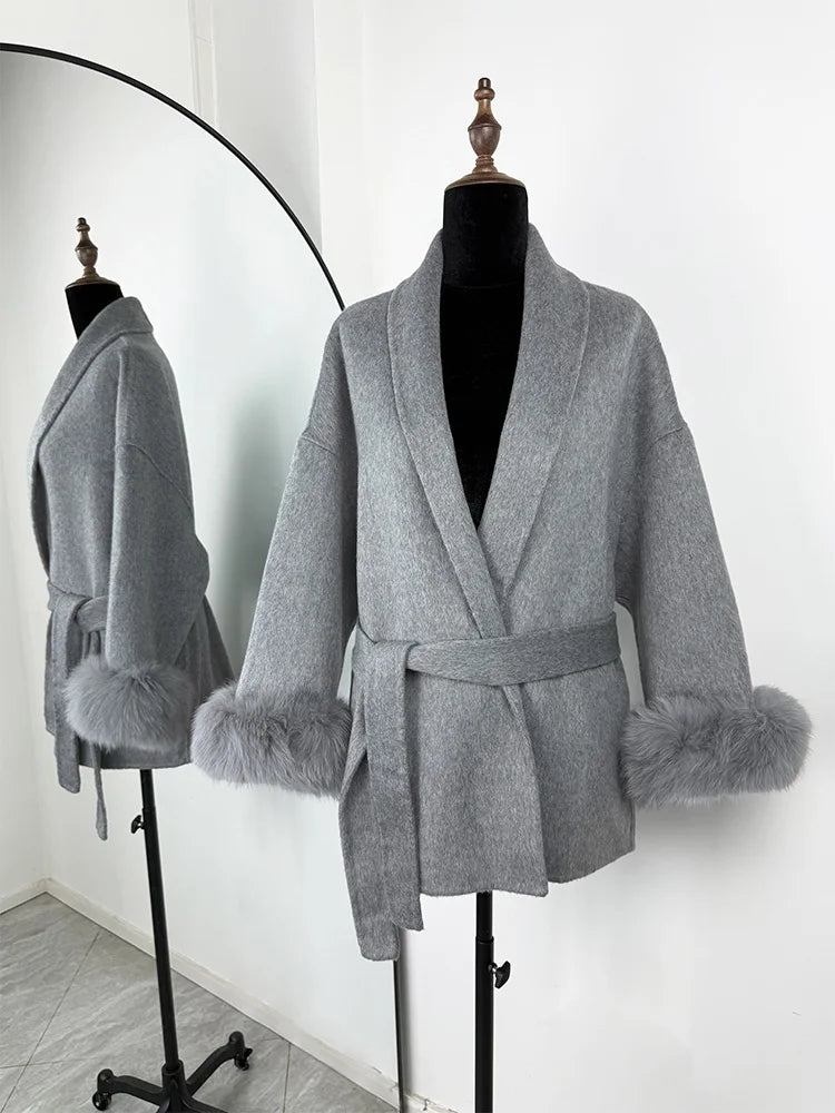 LIZAKOSHT  -  Fox Fur Woolen Women's 2025 Autumn Coat Fashion Patchwork Double-Sided Wool Overcoat Commuter New Elegant Office Jacket