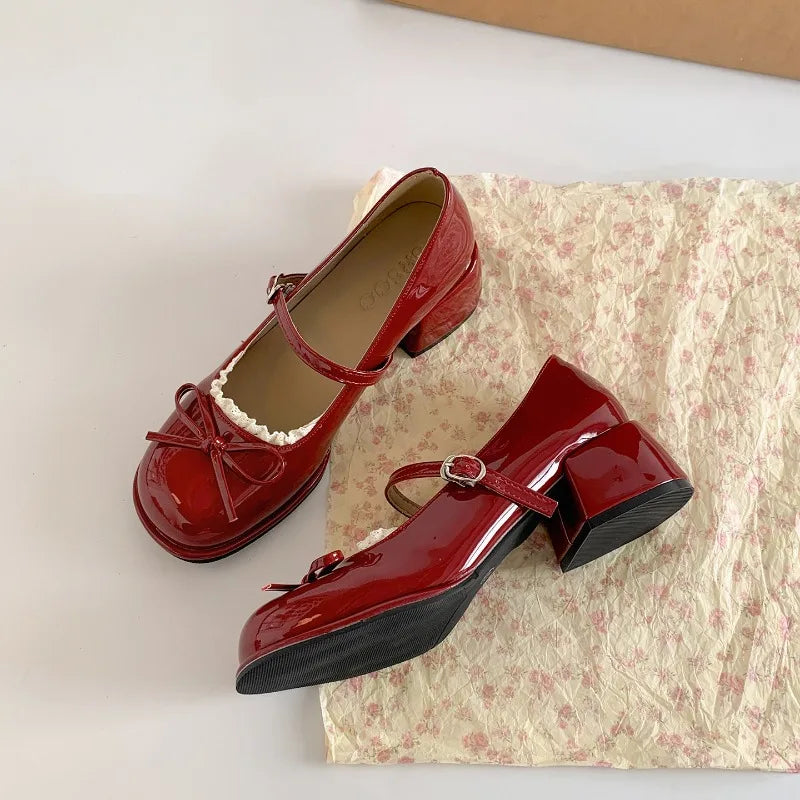 LIZAKOSHT  -  Designer Spring Autumn Thick Heel Women Mary Jane Shoes Concise Butterfly-knot Single Shoes Ladies Elegant Dress Leather Pumps