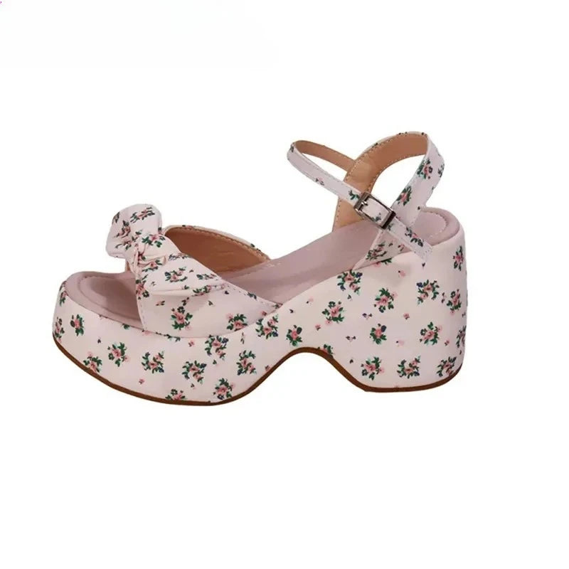 LIZAKOSHT  -  New Summer Women Floral Platform Thick Bottom Sandals Fashion Open Toe Party Dress Shoes Street Style Wedges Heels Sandalias