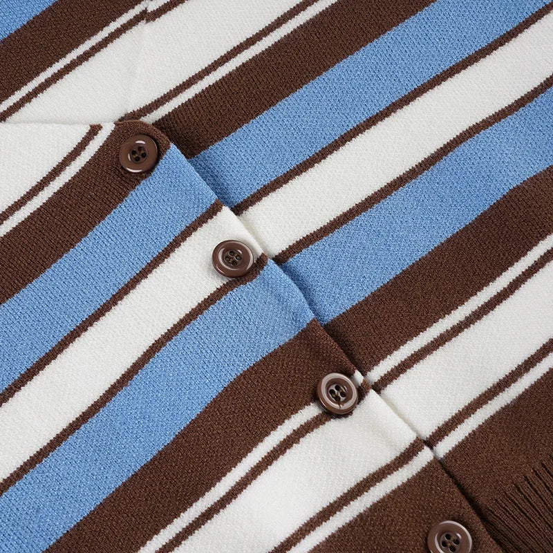 LIZAKOSHT  -  American Street Y2k Knitted Cardigan Personalized V-neck Striped Sweater Top Spicy Girl Fashion Short Versatile Thin Knitwear