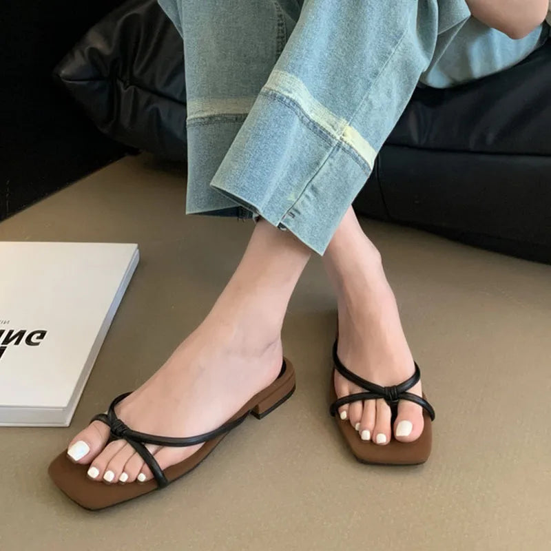 LIZAKOSHT  -  New Summer Women Slippers Flat Heel Sandal Female Flip Flops Brand Slipper French Elegant Narrow Band Slide Beach Sandalia Mujer