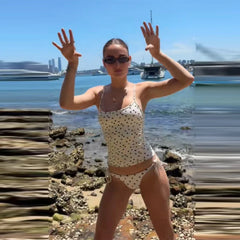 LIZAKOSHT  -  Fashion Polka Dot Slim Bikini Suit Holiday Style Suspender Tank Top Tight-fitting Underpants Lady New Beach Party Costume