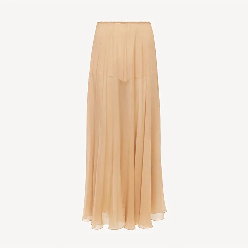LIZAKOSHT  -  Casual Ruffle Turtleneck Shirt Skirt Women Set Solid Full Sleeve Hallow Out Top See Through Pleated Long Skirts 2025 Lady Suit