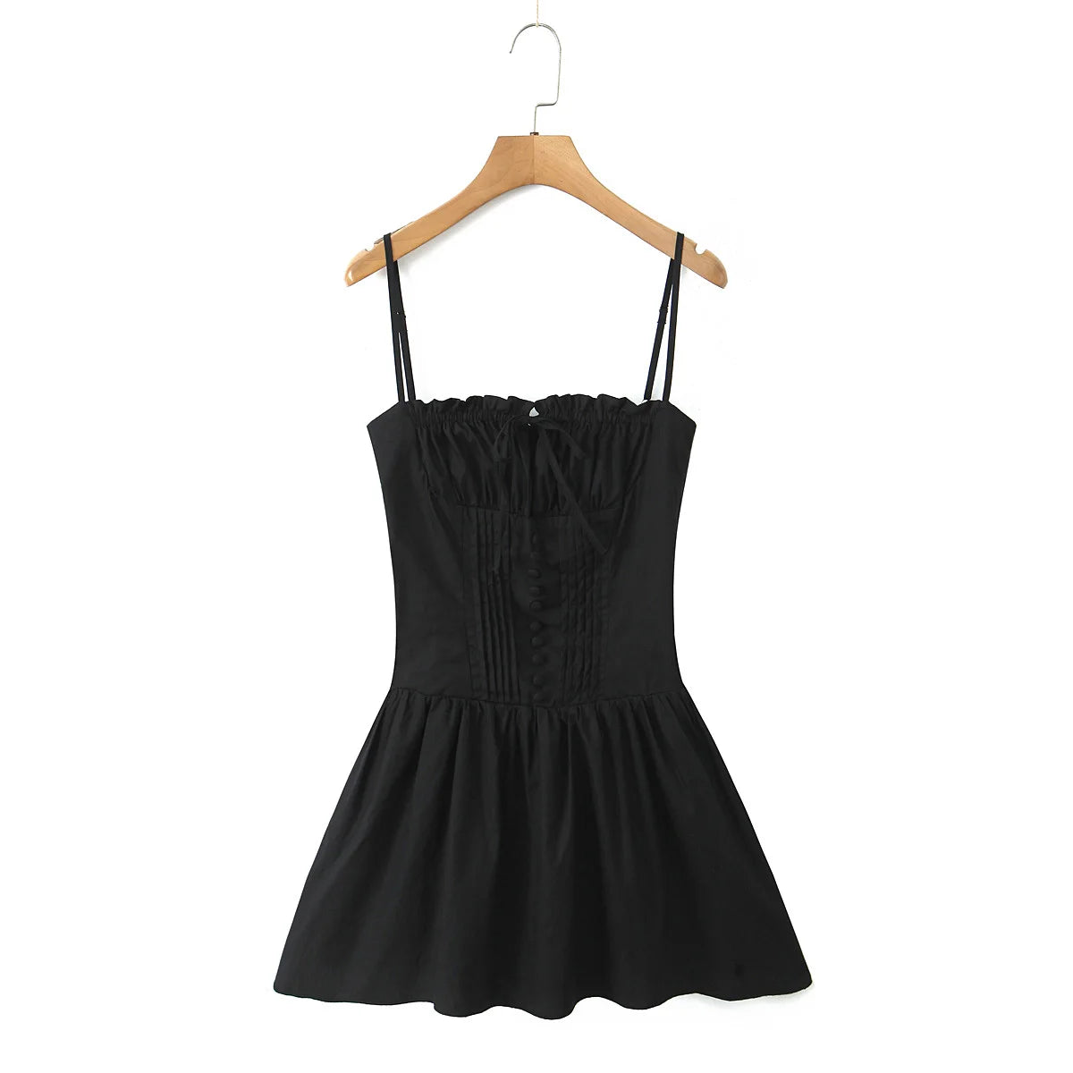 LIZAKOSHT  -  Summer Women Pink Bow Ruched Chest Corset Style Sling Dress Front Buttons Pleated Low Waist Ball Gown Swing Short Dresses Robe