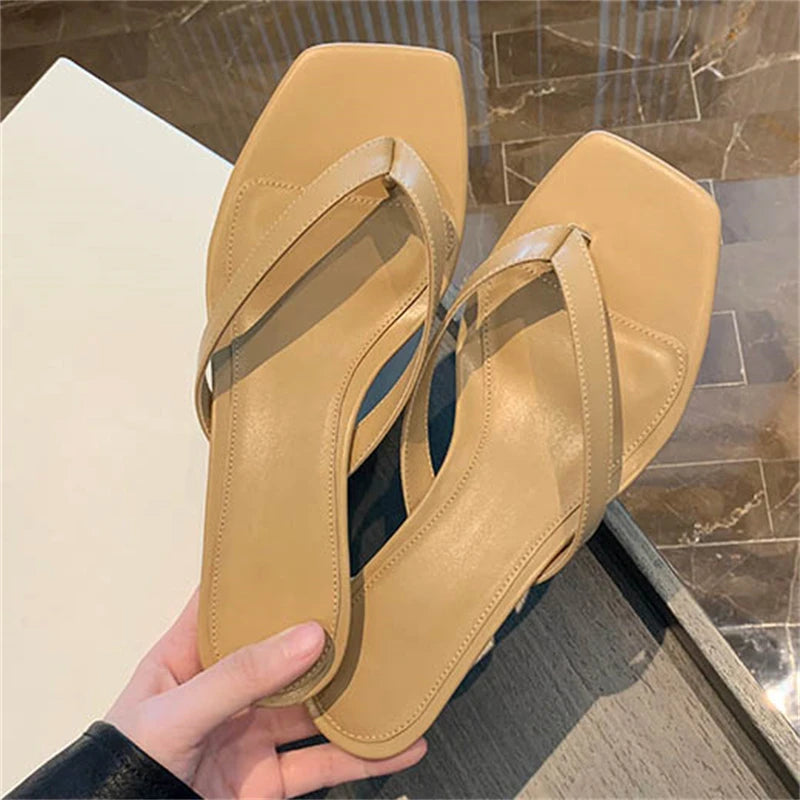 LIZAKOSHT  -  Summer Casual Thin Low Flats Heels Women Slippers Comfortable Square Clip Toe Daily Party Ladies Shoes