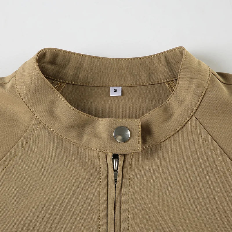LIZAKOSHT  -  Women Vintage Casual Loose Cargo Jackets Stand Collar Zip-up Long Sleeve Cardigan Coats Fashion Streetwear Tops Outerwear