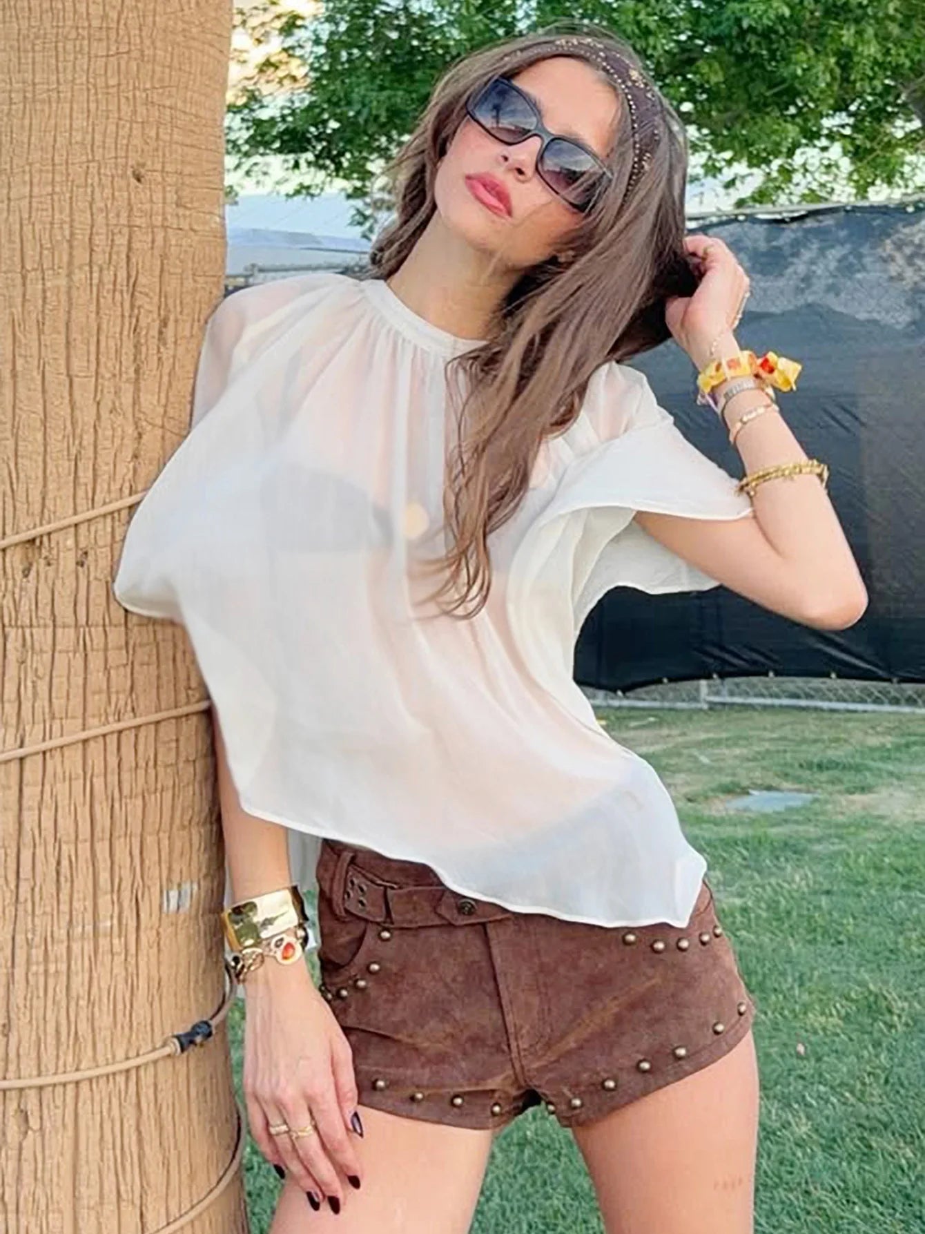 LIZAKOSHT -  Women Clothes Hollow Out Backless Blouses Summer O-neck Bandage White Tops Female Holiday Beach Cover-ups Streetwear