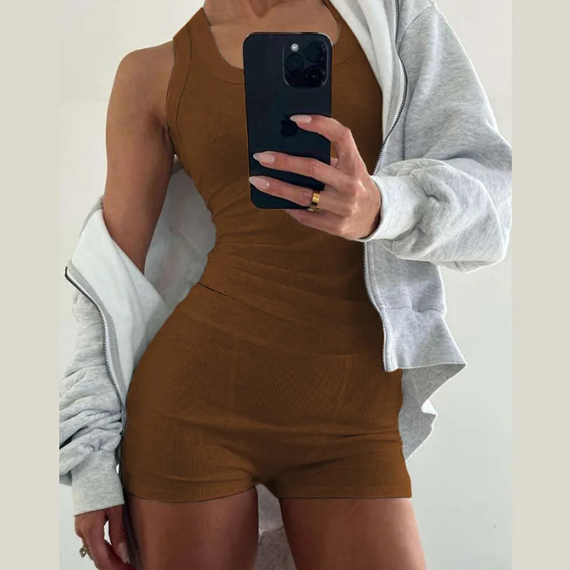 LIZAKOSHT  -  Solid Slim Fit Tank Top High Waisted Shorts Set Sport Fitness Sexy Slim Crop Camis Top Shorts Summer Casual Short Pant