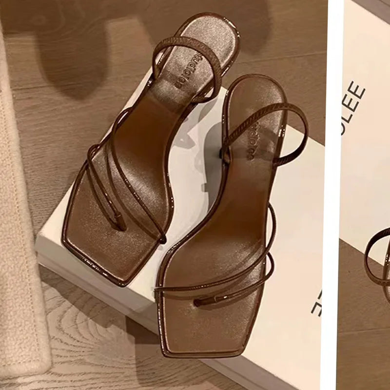 LIZAKOSHT  -  sexy ladies summer shoes narrow band high heels sandals women brand designer clip toe gladaitor sandalias mujer party slides