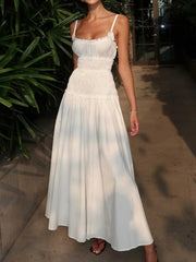 LIZAKOSHT  -  Sexy Slash Neck Folds Camisole Long Dress Women's Sleeveless Slim Backless High-Waist Fashion New Women Bodycon Maxi Dress