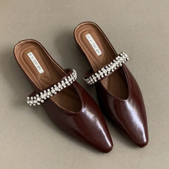 LIZAKOSHT  -  Bling Crystal Flat Heel Slippers Mules Women Wrap Toe Banquet Stiletto Sandals New Summer Luxury Formal Party Shoes Female Slide