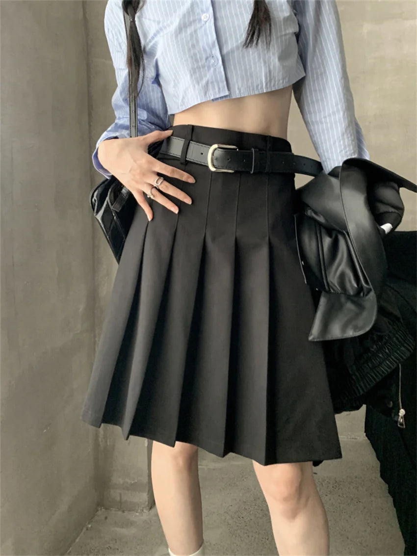 LIZAKOSHT  -  Preppy Style Women A-Line Skirts Slim High Waist Streetwear Autumn Loose Office Lady Daily Mujer All Match