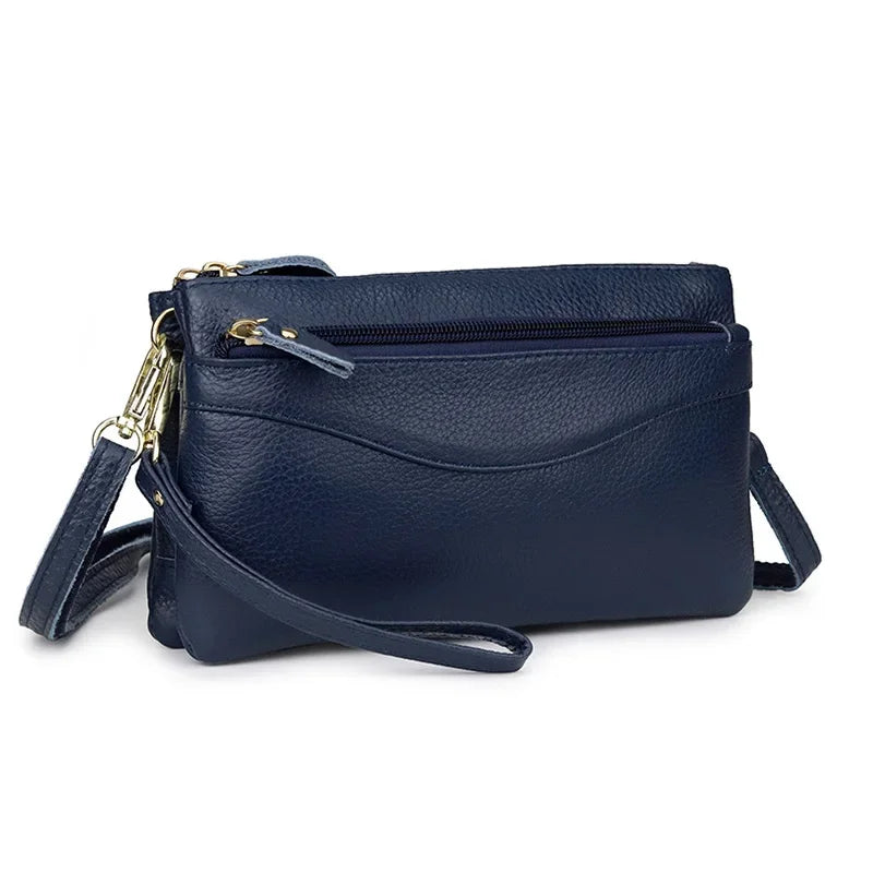 LIZAKOSHT  -  Genuine Leather Women Messenger Bags small Cowhide ladies Clutch wallet Multiple pockets female Shoulder Bags Cell phone purse