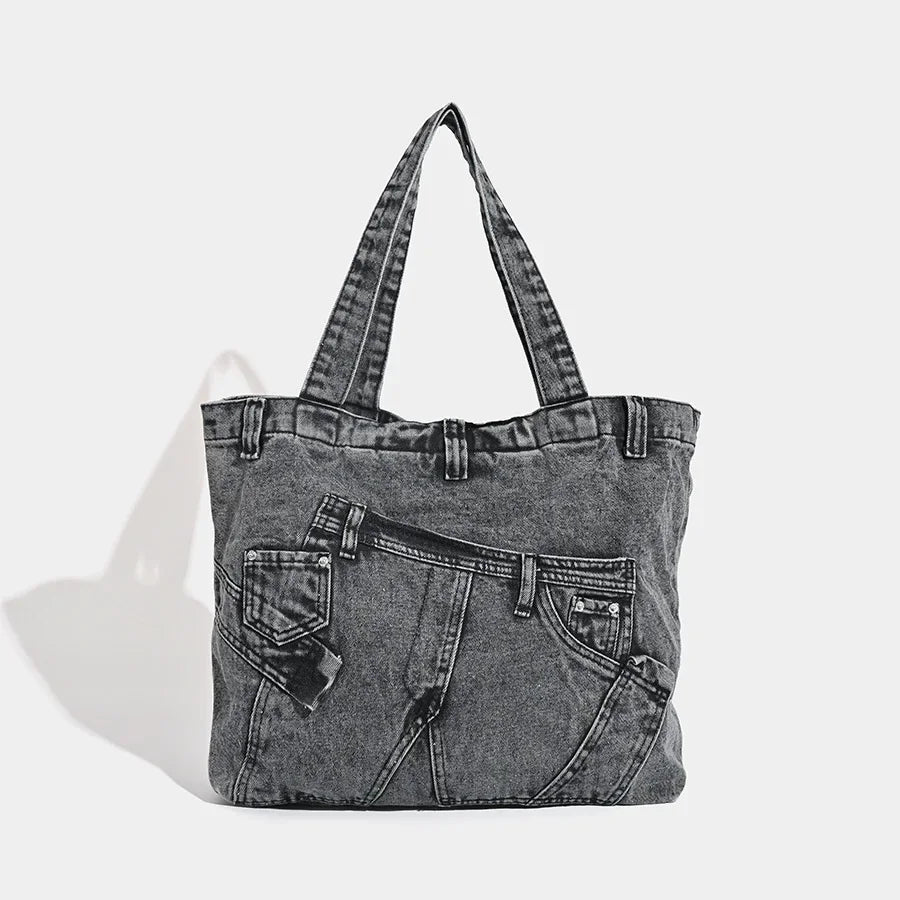 LIZAKOSHT  -  Fashion Washed Denim Women Handbag Large Capacity Casual Commute Big Tote Cowboy Female Shoulder Bags Blue Bolsos