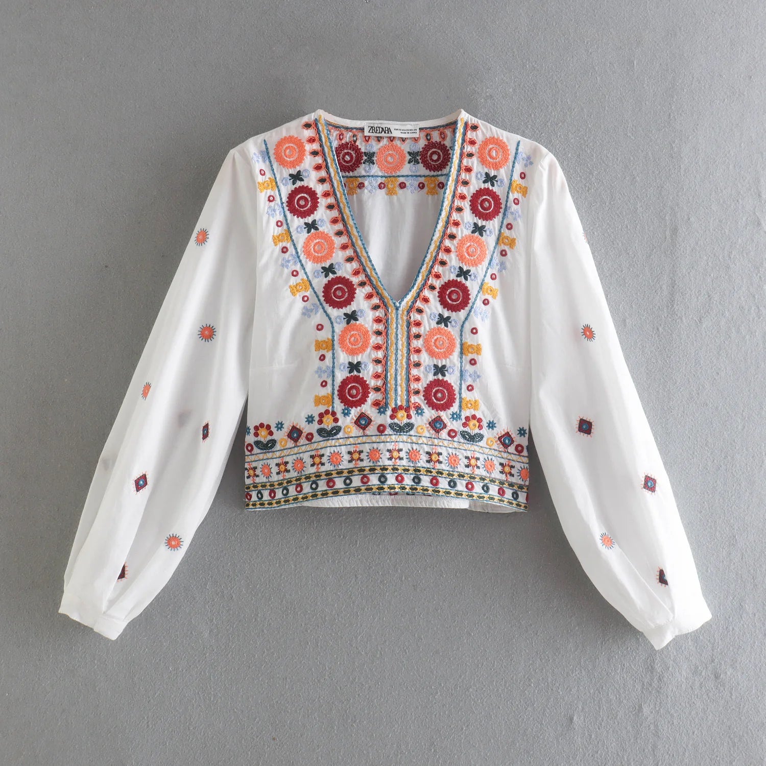 LIZAKOSHT  -  European and American Style Summer New Ethnic Style Contrasting Embroidered Top Shirt Contrasting Embroidered Half Skirt Set