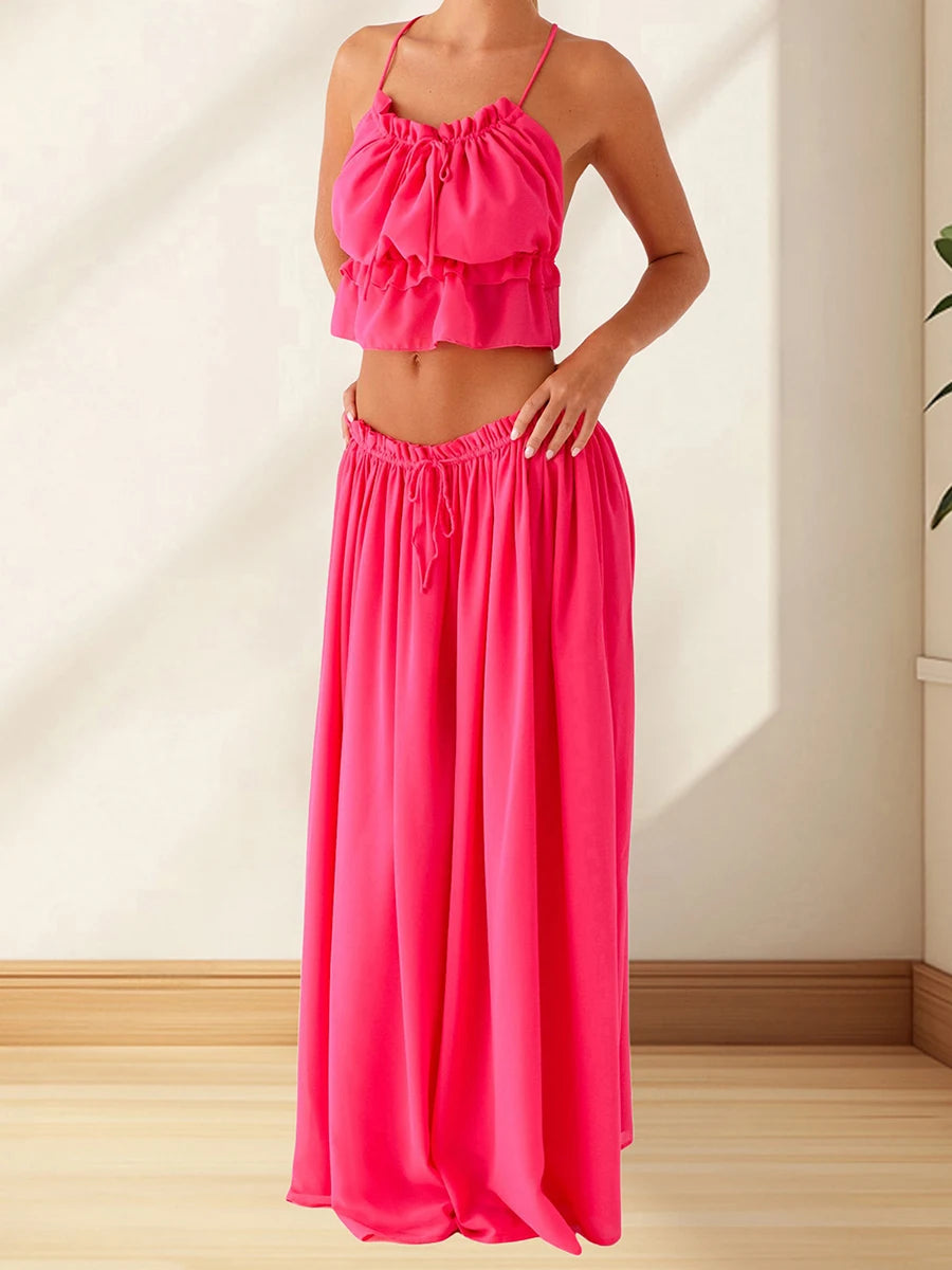LIZAKOSHT  -  Women s Floral Print Crop Top and High Waisted Maxi Skirt Set for Summer Vacation Beachwear Outfit