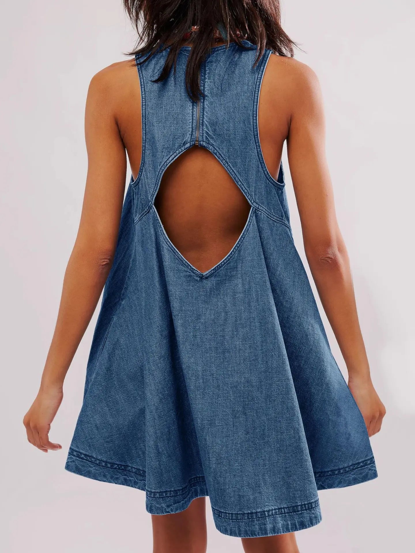 LIZAKOSHT  -  Spring Summer 2025 New Denim Dress Women Sundress Loose A-line Peplum Pockets Backless Casual Sleeveless Mini Dress Female 53932