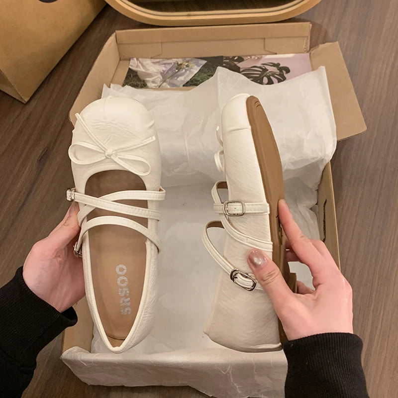 LIZAKOSHT  -  Sring Autumn Women Mary Jane Shoes Fashion Butterfly-knot Dress Shoes Ladies Concise Outdoor Internal Elevation Ballet Shoes