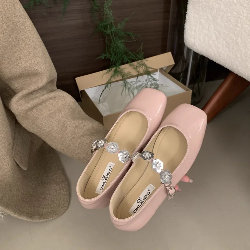 LIZAKOSHT  -  Spring Square Toe Shallow Women Flat Shoes Fashion Black Ladies Elegant Mary Jane Shoes Casual Dress Outdoor Boat Pumps