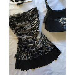 LIZAKOSHT  -  Hot Girl Tube Dresses Goth Leopard Print Slim Sexy Vintage Punk Y2k 90s Backless Mini Skirt Streetwear Aesthetic Harajuku Grunge