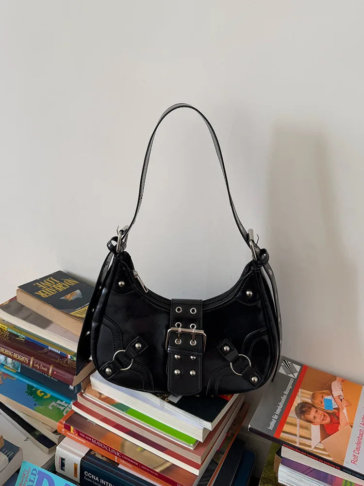 LIZAKOSHT  -  Fashion Rivets Women Armpit bag PU leather Female Shoulder messenger Bag ladies Hand bag Sac A Main black handbag bolsa totes