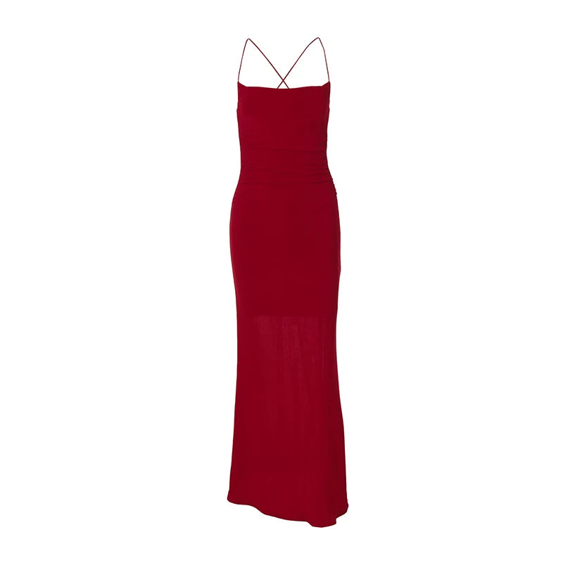 LIZAKOSHT  -  Elegant Cocktail Party Camisole Long Dress Lady 2025 Summer Chic Backless Cross Bandage Sleeveless Evening Formal Gowns