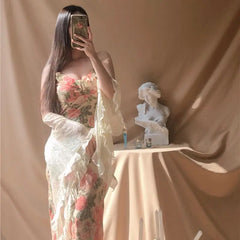 LIZAKOSHT  -  French Sweet Vintage Floral Dress Women Casual Spaghetti Strap Beach Dress Female Summer Office Lady Party Vestidos