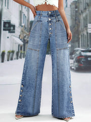 LIZAKOSHT  -  High Waist Wide Leg Jeans Women Fashion High Waist Button Wide Leg Long Pants Loose Slimming Straight Trendy Long Pants 2025
