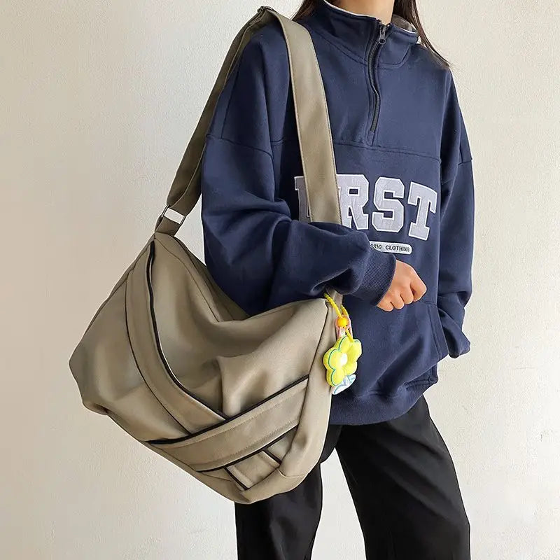 LIZAKOSHT  -  Spring New High-capacity Nylon Canvas Tote Bag Korean Fashion Simple Unisex Shoulder Bag Casual Sport Yoga Bag Student Bookbag