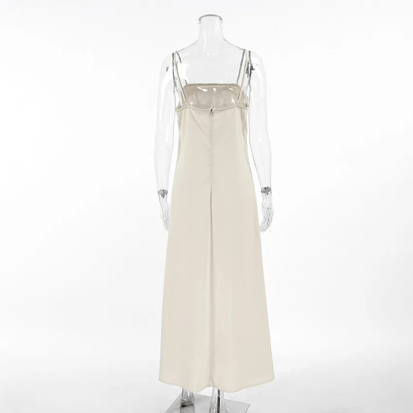 LIZAKOSHT  -  Spring and Summer Commuting Khaki Cotton and Linen Suspender Dress Women's Fashion Loose A-shaped Long Dress