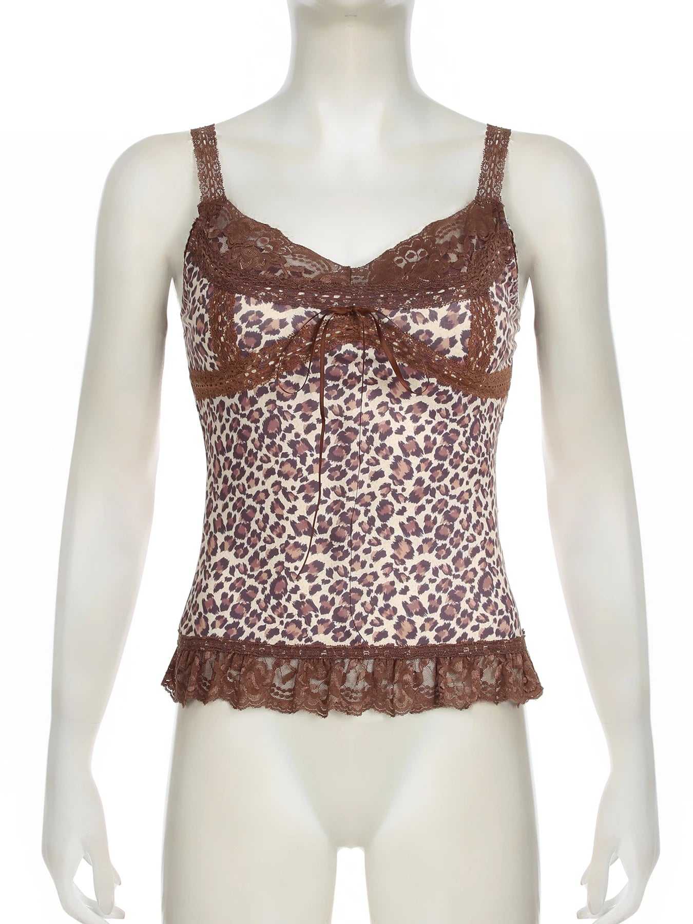 LIZAKOSHT  -  Sexy Leopard Print Patchwork Lace Vest Sleeveless Streetwear Aesthetic Camis Harajuku Slim 2000s Tops Grunge Fairycore