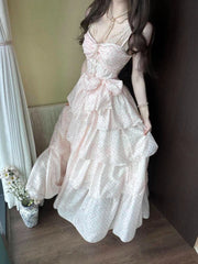 LIZAKOSHT  -  Summer French Polka Dot Design Strap Dress Women Sweet Princess Slim Sleeveless Long Dress Japanese Fashion Lovely Sexy Outfits