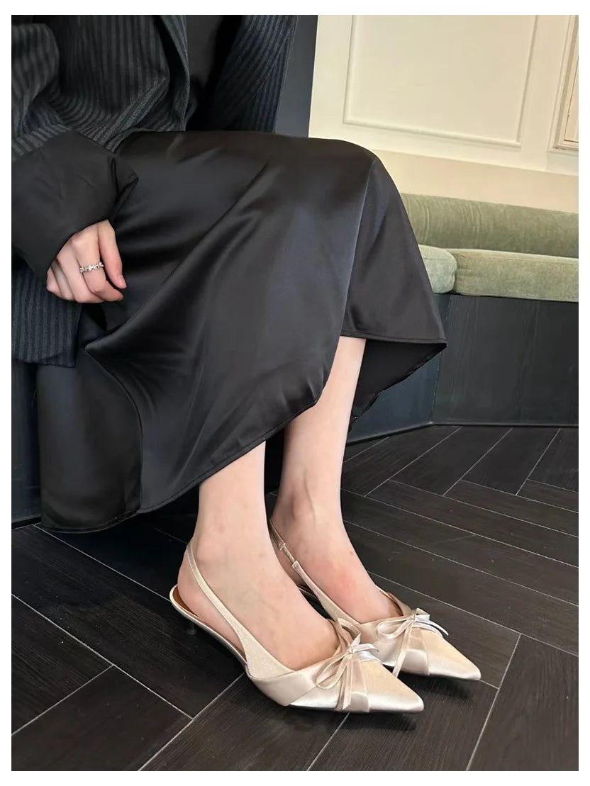 LIZAKOSHT  -  New Spring Women Thin Heels Slingback Sandals Elegant Pointed Toe Pumps Brand Designer Bow Knot Sandal For Party Dress Shoe