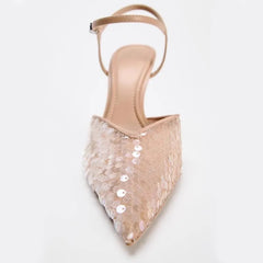 LIZAKOSHT  -  Luxury Sequins Women Pumps for Bridal Wedding Elegant Ankle Strap Sexy super High Heel Shoes Female Designer Slingback Footwear