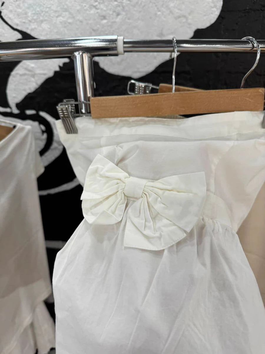LIZAKOSHT  -  Bow White Strapless Tank Top Woman Summer Back Elastic Band Cotton Short Vest Female Elegant Sweet Evenning Party Tube Tops New