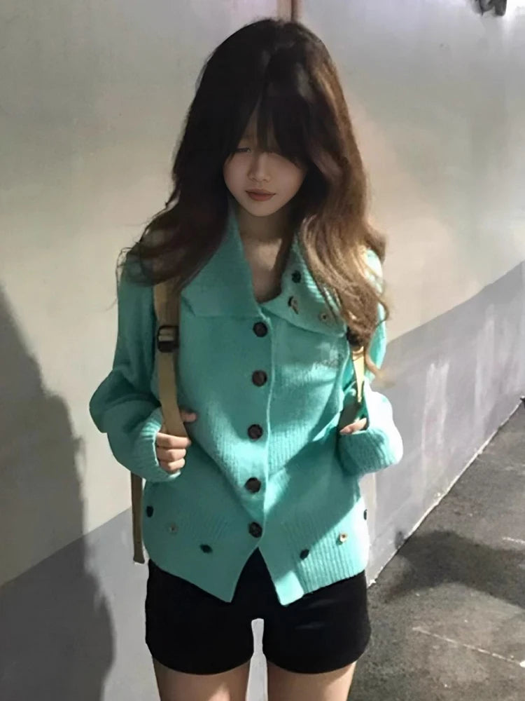 LIZAKOSHT  -  Chic Button Knit Cardigan Women Long Sleeve Sweet Casual Preppy Korean Sweater Female Harajuku Loose Lazy Wind Student Outwear