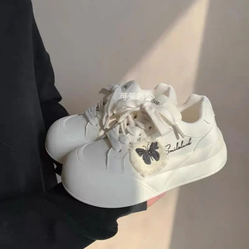 LIZAKOSHT  -  Lovely Sneakers Women Butterfly Print Versatile Lace Up Casual Shoes Thick Bottom Increase Round Toe Trainers Women