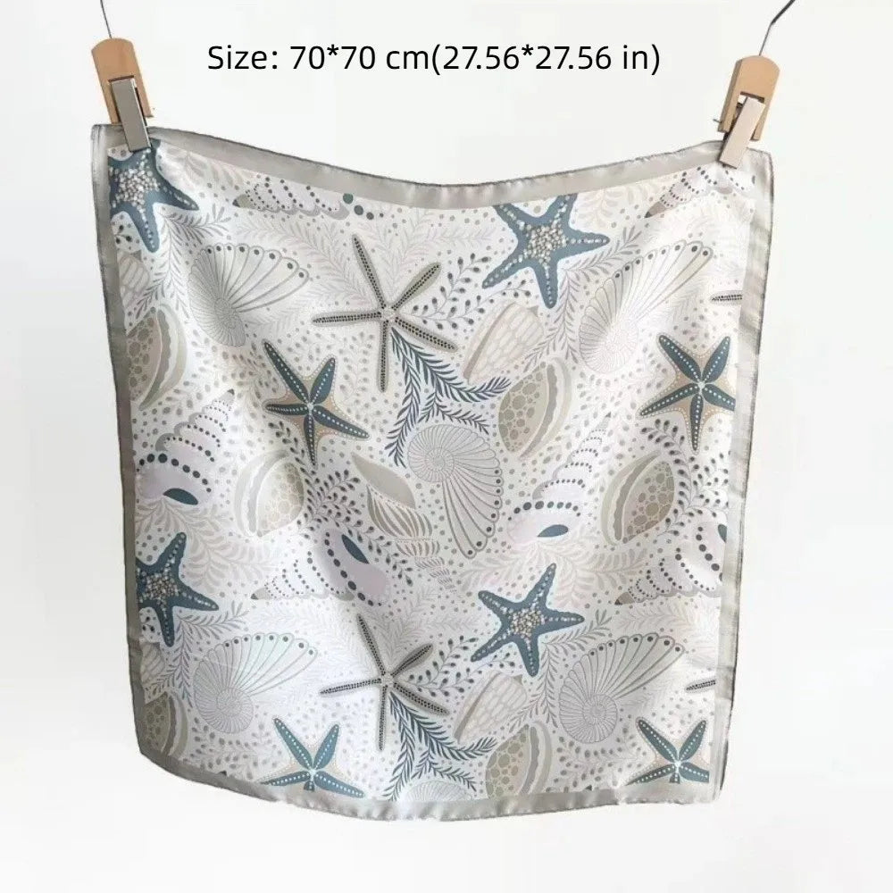 LIZAKOSHT  -  New Shell Silk Square Scarf Satin Starfish Neck Hair Tie Foulard Bandana Hijab Headband Hair Accessories
