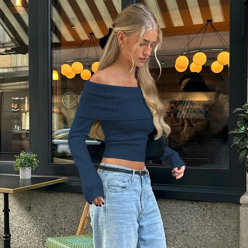 LIZAKOSHT  -  Sexy Knit Long Sleeve Tops Slim Solid Y2k Crop Top T-shirt Streetwear Pullover 2025 Spring Women Clothing