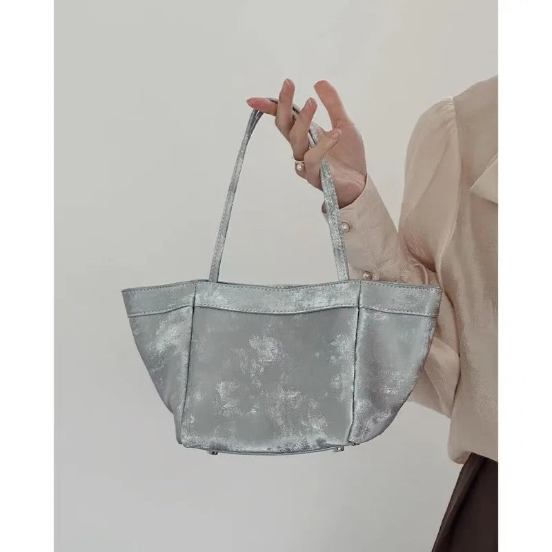 LIZAKOSHT  -  Aesthetic Silver Womens Handbag 2024 New Fashion Chinese Style Bucket Bags Small Advanced Vintage Female Crossbody Bag