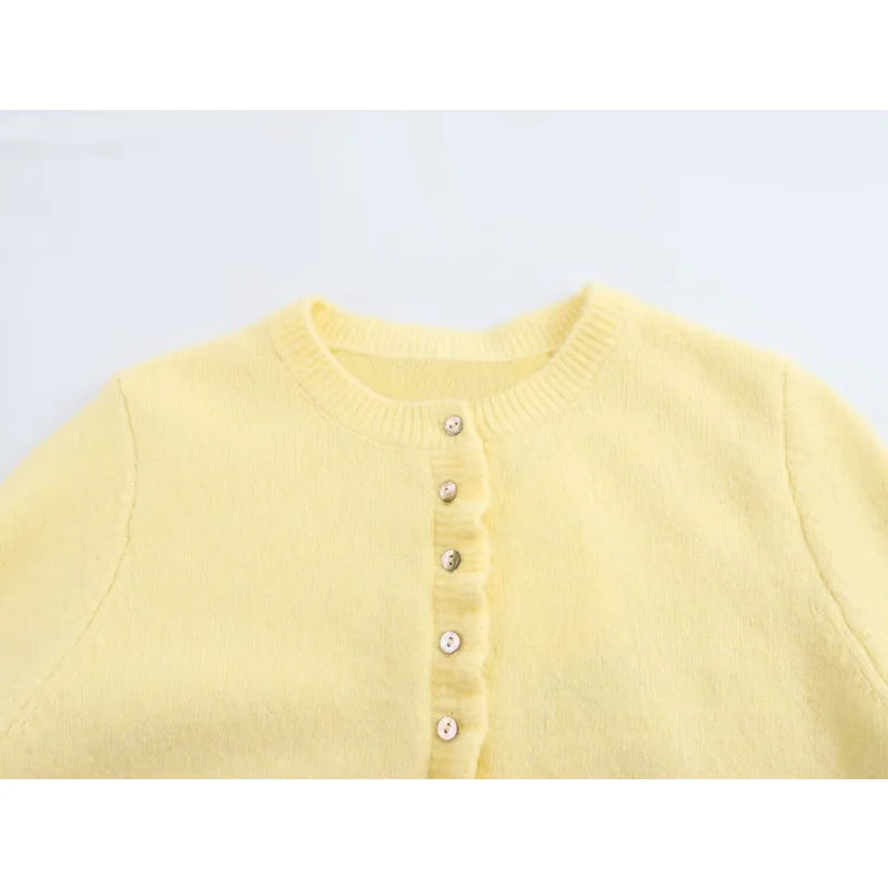 LIZAKOSHT  -  Trendy O-neck Lace Hem Cardigan Knit Top for Women Single-breasted Long Sleeves Coat Sweater Mujer Y2k Clothes Short Jacket New