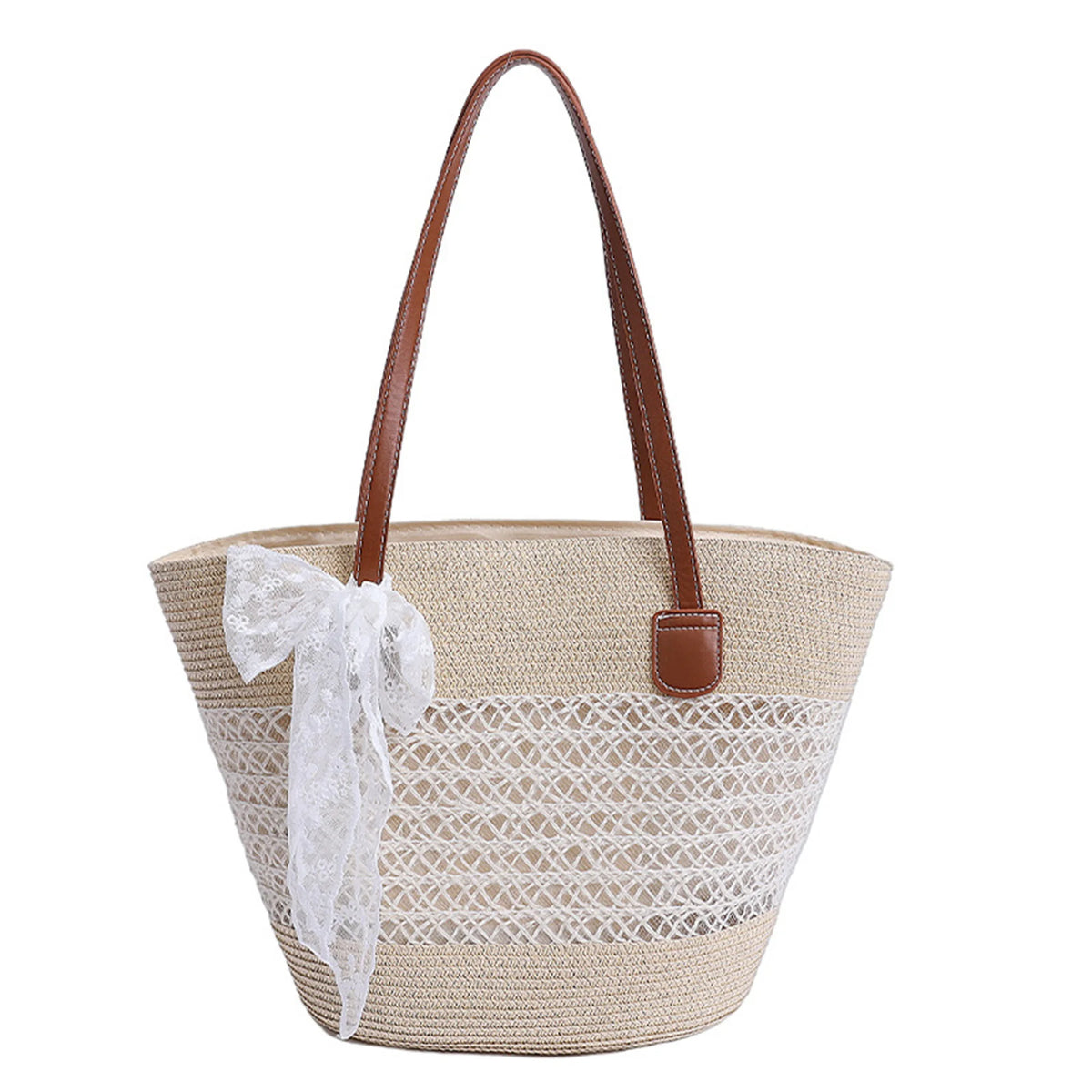 LIZAKOSHT  -  Fashionable Women s Straw Tote Bag with Hollow Out Design Perfect for Summer Beach Trips and Everyday Commutes Lightweight