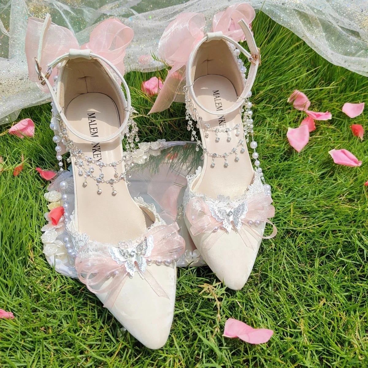 LIZAKOSHT  -  women's luxury low heel shoes lolita mary jane shoes Weddings bridal shoes bow butterfly y2k slingback heels for ladies