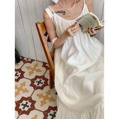 LIZAKOSHT  -  Women's Summer Long Nightdress Solid Sleeveless Ladies Nightgown Backless Slip Loose Sexy Sleepwear for Female Nighty 2024