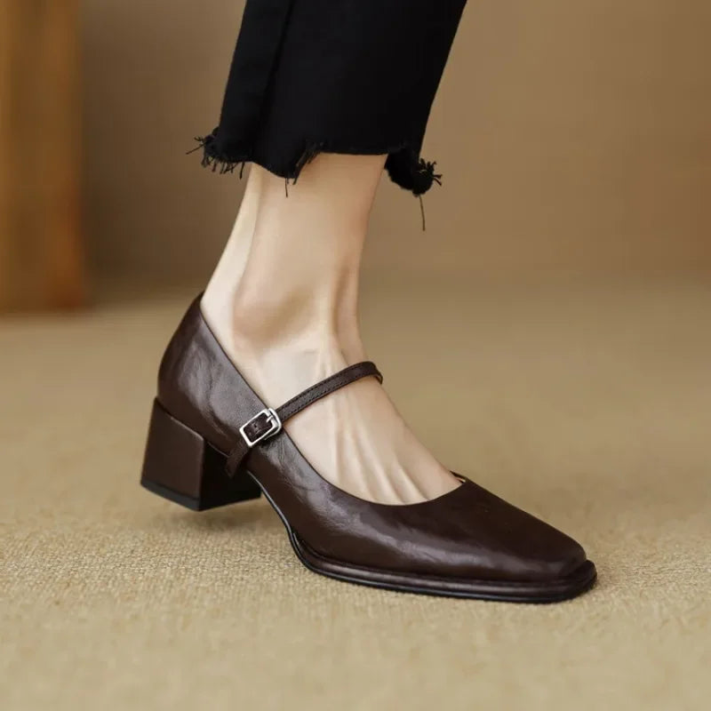 LIZAKOSHT  -  New retro classic Thick Heel  shoes  breathable and simple style  with genuine leather upper, comfortable,
