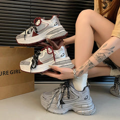LIZAKOSHT  -  Fashion Thick Platform Shoes Women Sneakers Cross Lace-Up Casual Shoes Flats Tenis Feminino Comfortable Women Sneakers